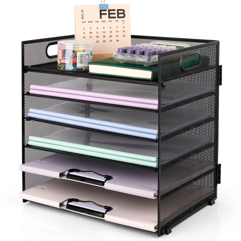 6-Tier Desk Organizer Paper Storage Box ,Stationery Tray with Handle Mesh Statio8