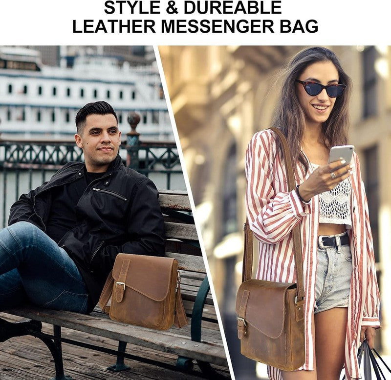 Men's Leather Messenger Crossbody Bag Vintage Anti-Theft Waterproof Shoulder Bag1