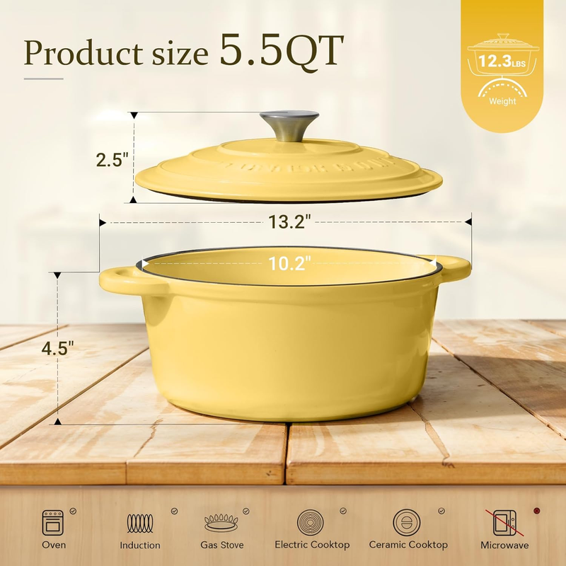 Enameled Cast Iron Dutch Oven   5.5QT Pot with Lid Cookbook & Cotton Potholders 4