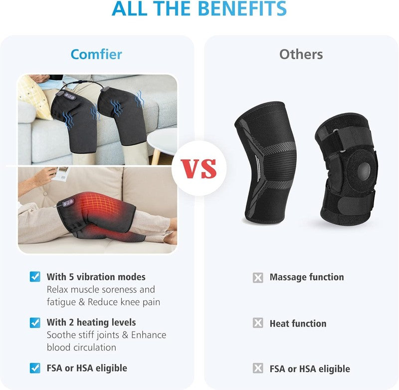 Heated Knee Massager w/ Vibration Heat Pain Relief Knee Pad Pair2