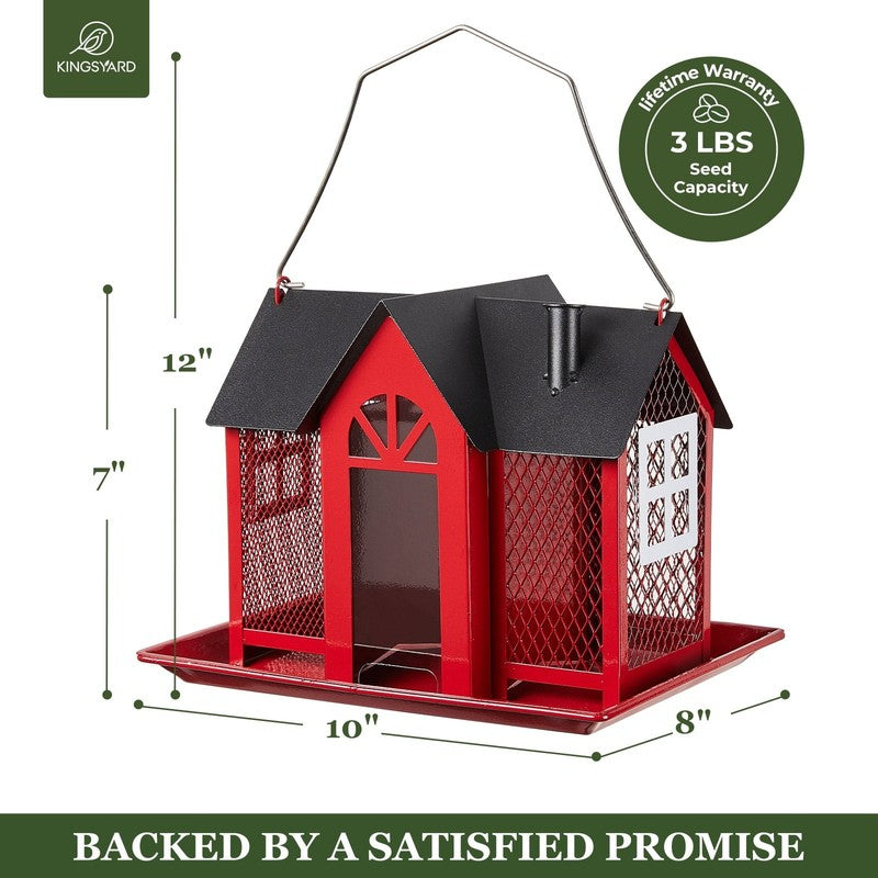 Red Metal Weatherproof Bird Feeder House, Triple Feeders for Finch & Cardinal5