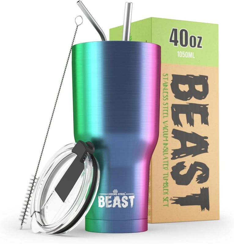 40oz Vacuum Insulated Tumbler Stainless Steel Travel Mug with Straw Rainbow9