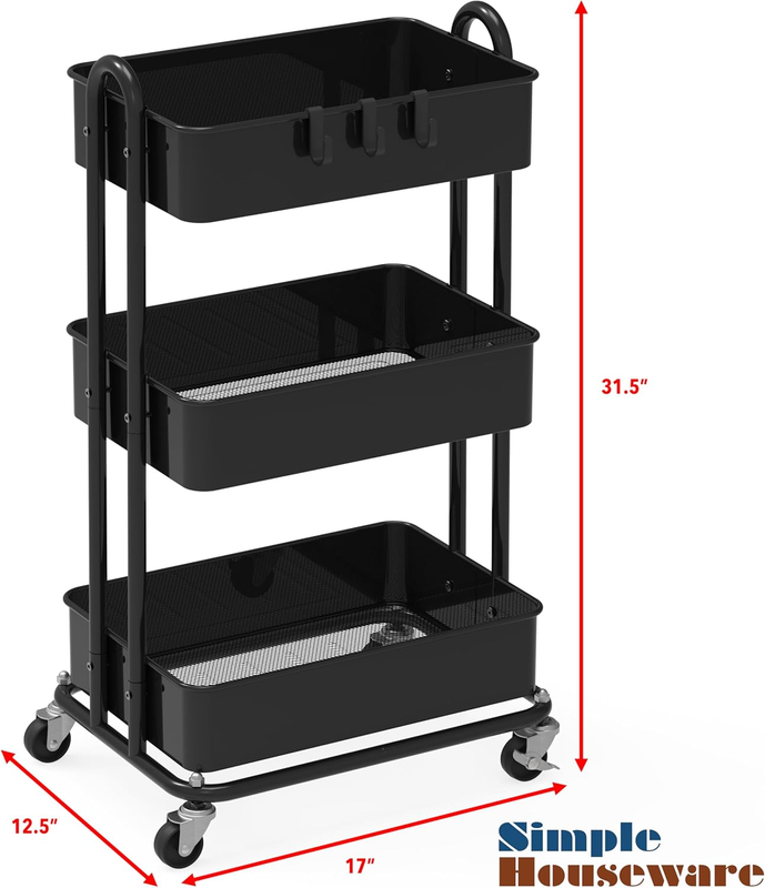 3-Tier Heavy Duty Metal Utility Rolling Cart, Black5
