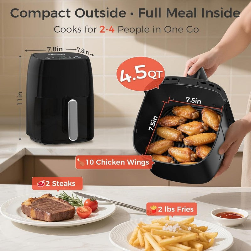 4.5QT Air Fryer, LED Touch, 6 Presets, Nonstick Basket, Oil-Free, Healthy3