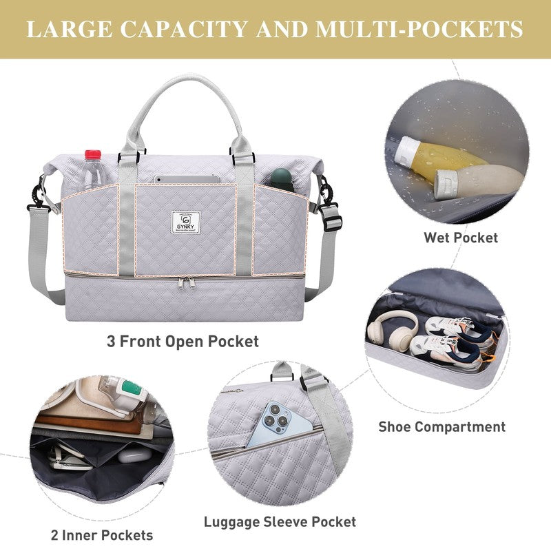 Travel Duffle Bag Weekender Bags for Women with Shoe Compartment Carry on Overni7