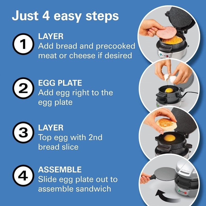 Breakfast Sandwich Maker with Egg Cooker Ring, Customize Ingredients, Perfect fo4