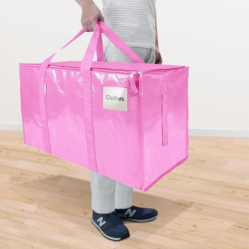 6 Pack Extra Large Heavy Duty Moving Bags Zipper Storage Totes Pink1