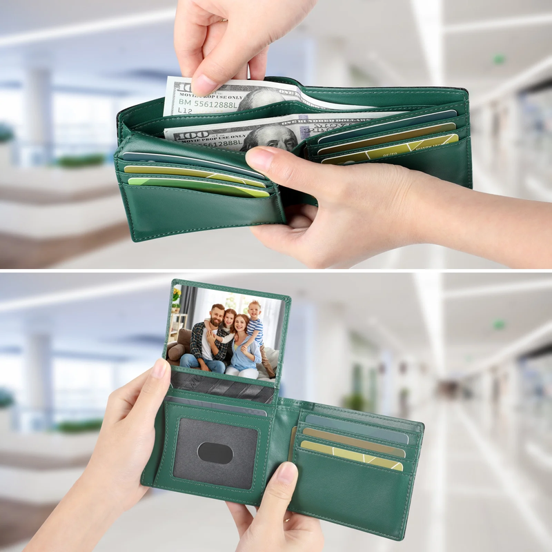 Men's Slim Leather RFID Blocking Bifold Wallet 2 ID Windows Holds 15 Cards5