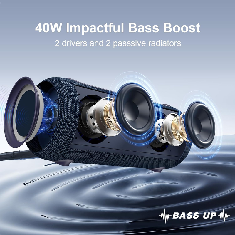 40W Bluetooth Speaker, Deep Bass, IPX5, RGB Lights, All-Day Playtime, Blue1