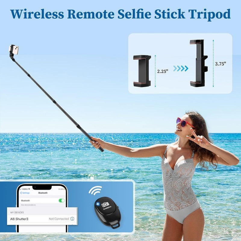70'' Phone Tripod Selfie Stick w Remote, Aluminum Stand Phone Samsung GoPro2