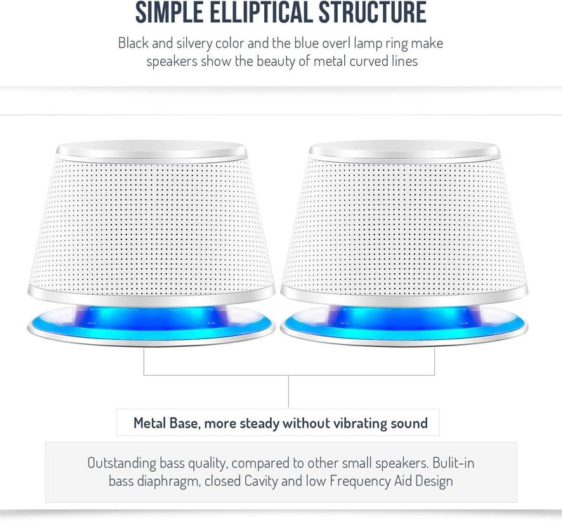 Computer Speakers 10W USB Powered 3.5mm AUX Stereo Deep Bass White2