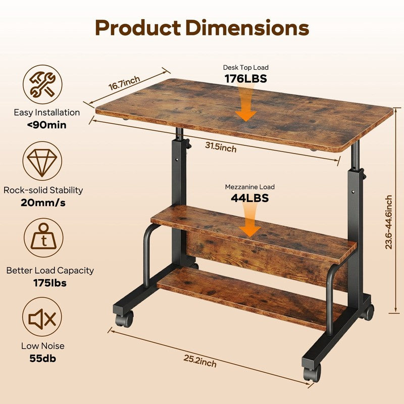 Height Adjustable Desk Standing Desk Small Desk for Small Spaces, Mobile Rolling1