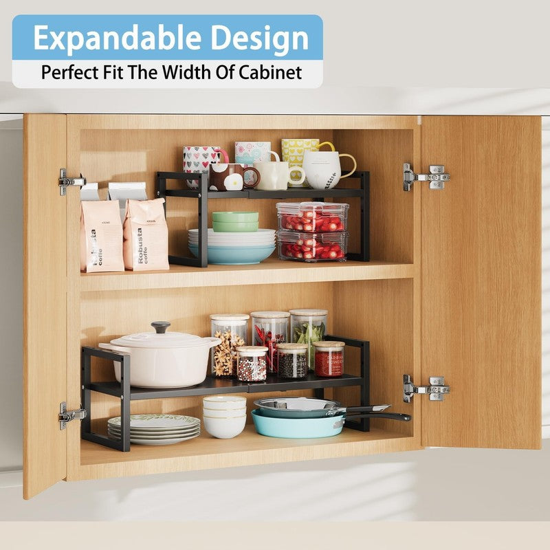 2 Pack Expandable Kitchen Cabinet Shelves Heavy Duty Stackable Adjustable Rack2