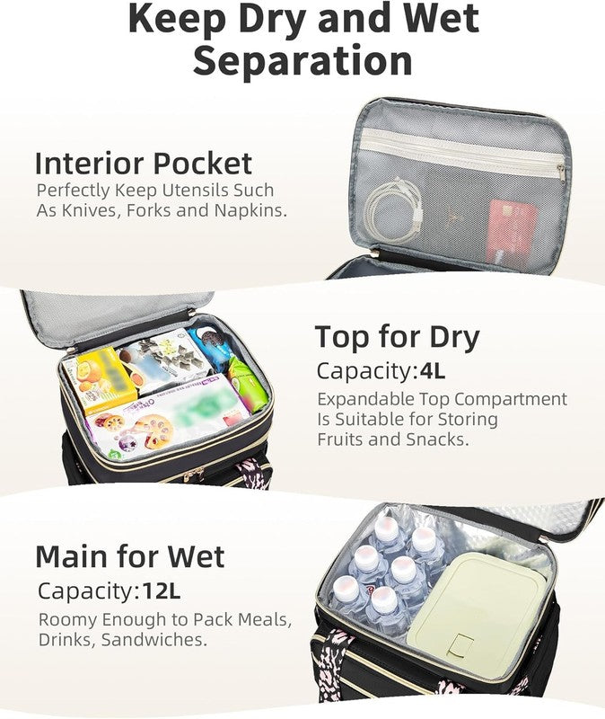 Double Deck Expandable Insulated Lunch Bag Black Women2