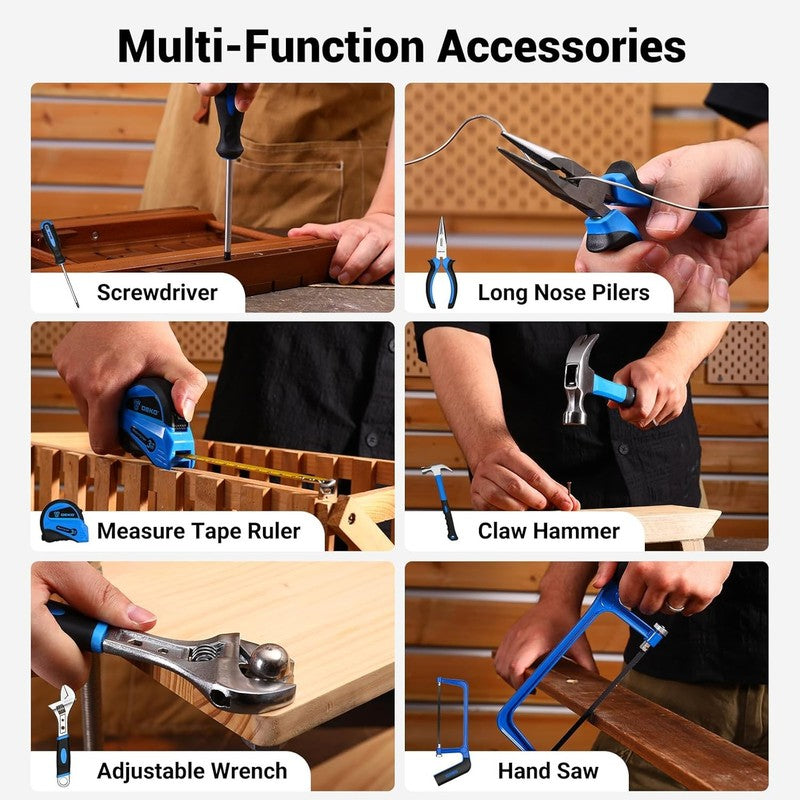 12V Cordless Drill Tool Kit Hand Toolbox Mechanic Set Home Repair Blue7