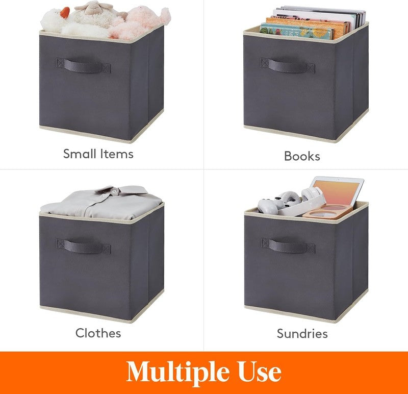 12 Pack Grey Fabric Storage Cubes with Handles, 11 Inch Foldable Bins3