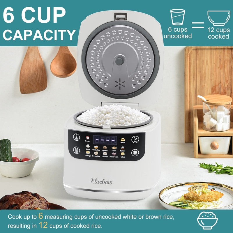 Digital Rice Cooker, 6 Cup/2.1Qt Small Rice Maker, 10 Presets, 24 Hour Delay Tim5