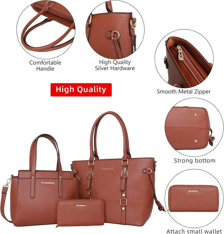 3PCS Purses for Women Tote Bag and Wallet Set Shoulder Satchel Handbags5