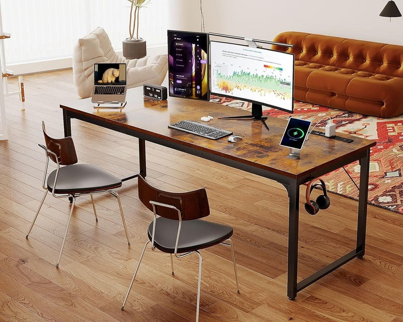 71'' Computer Desk w/ USB Ports Large Office Study Writing Desk Rustic Brown6