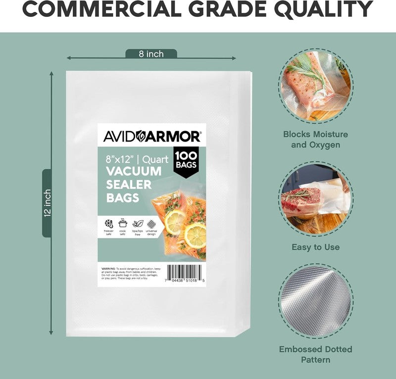 100 Pack Heavy Duty Vacuum Sealer Bags 8x12 Inch for Food Storage & Sous Vide6