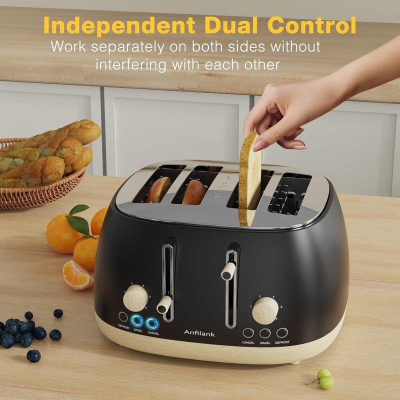 Retro 4 Slice Toaster Stainless Steel Extra Wide Control Bagel Matte Black5