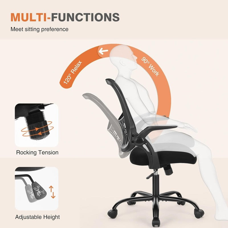 Ergonomic Mesh Office Chair with Lumbar Support and Flip Up Arms, Black4