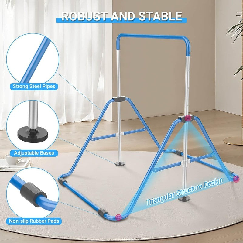 Foldable Kids Gymnastics Bar 5 Height Adjustable Indoor/Outdoor 140lb Limit3