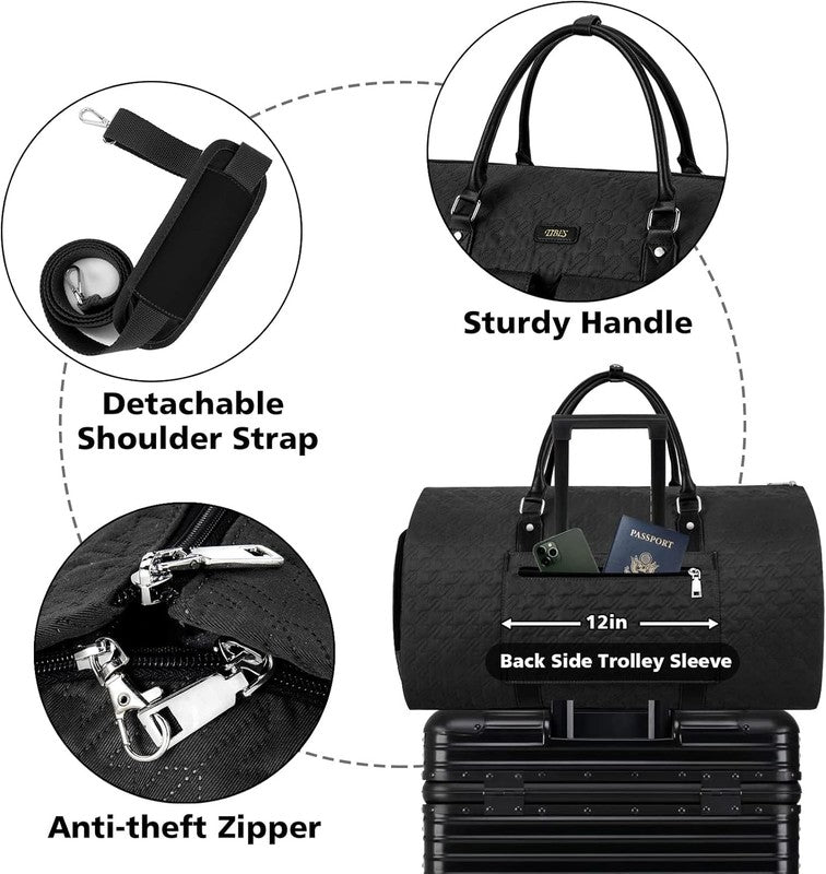 2in1 Garment Duffle Bag Black 3Pc Set Hanging Suit Travel Carry On2