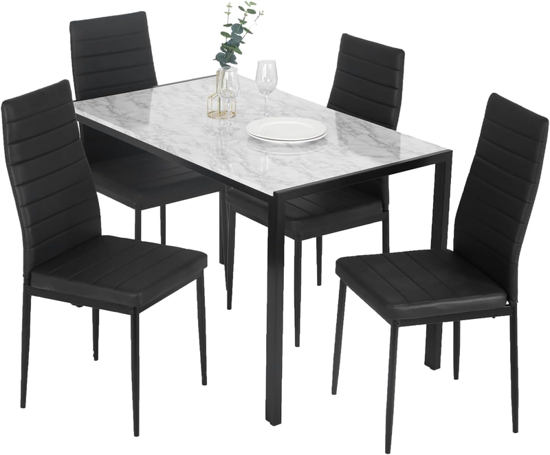 Dining Table Set 4 White Marble Kitchen Table Chairs Modern Space Saving8
