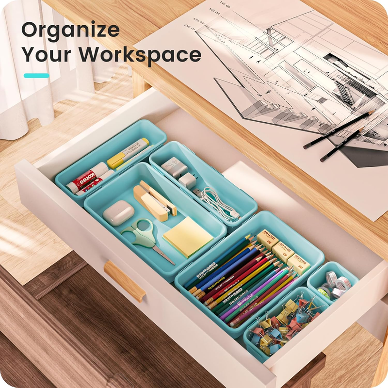 Drawer Organizer Makeup Storage 5 Size Holds 177 Items Blue4