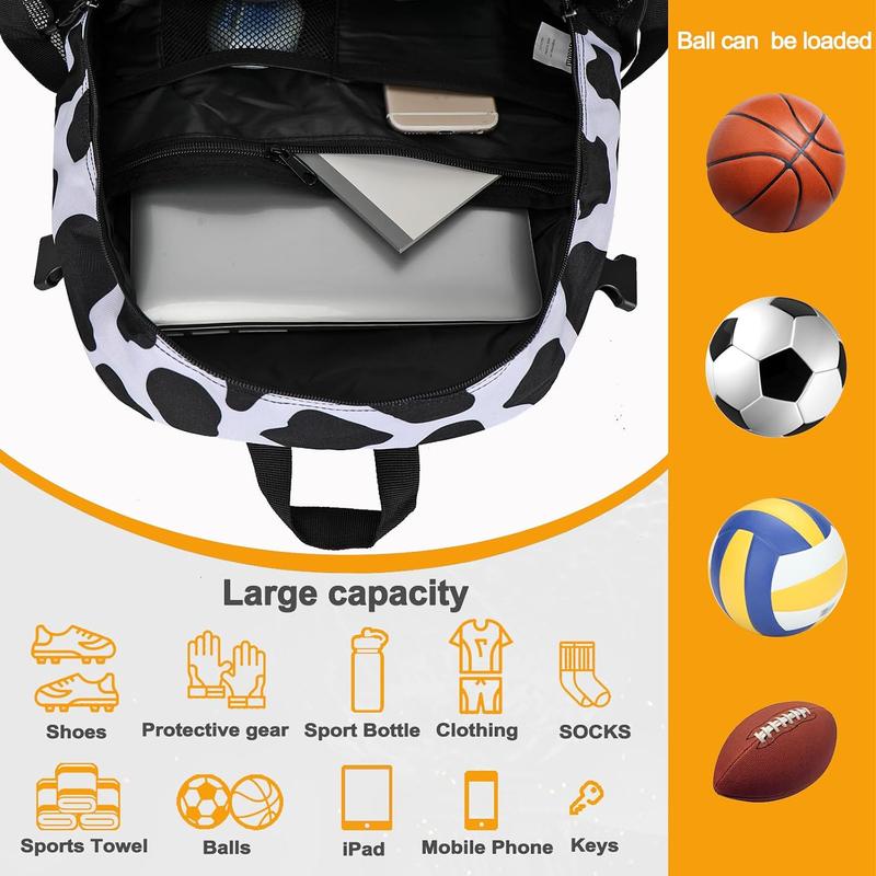 Soccer Basketball Backpack w/ Ball & Shoe Compartment Sports Travel Bag3