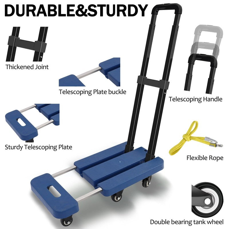 BAOKALER Folding Hand Truck Heavy Duty Dolly Cart 6 Wheels Foldable Blue5