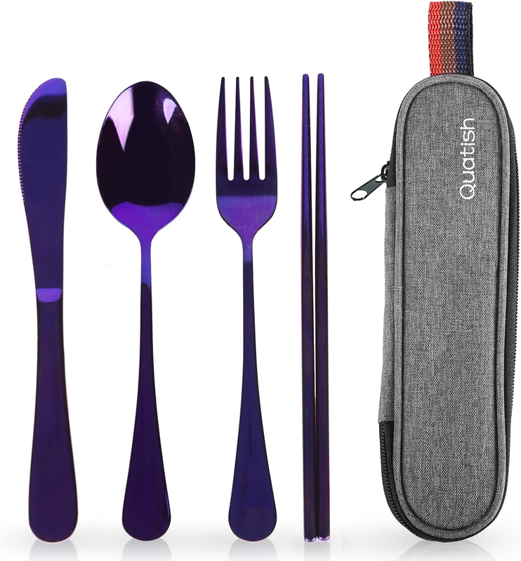 Reusable Travel Utensils Set Stainless Steel Fork Spoon with Case Purple8