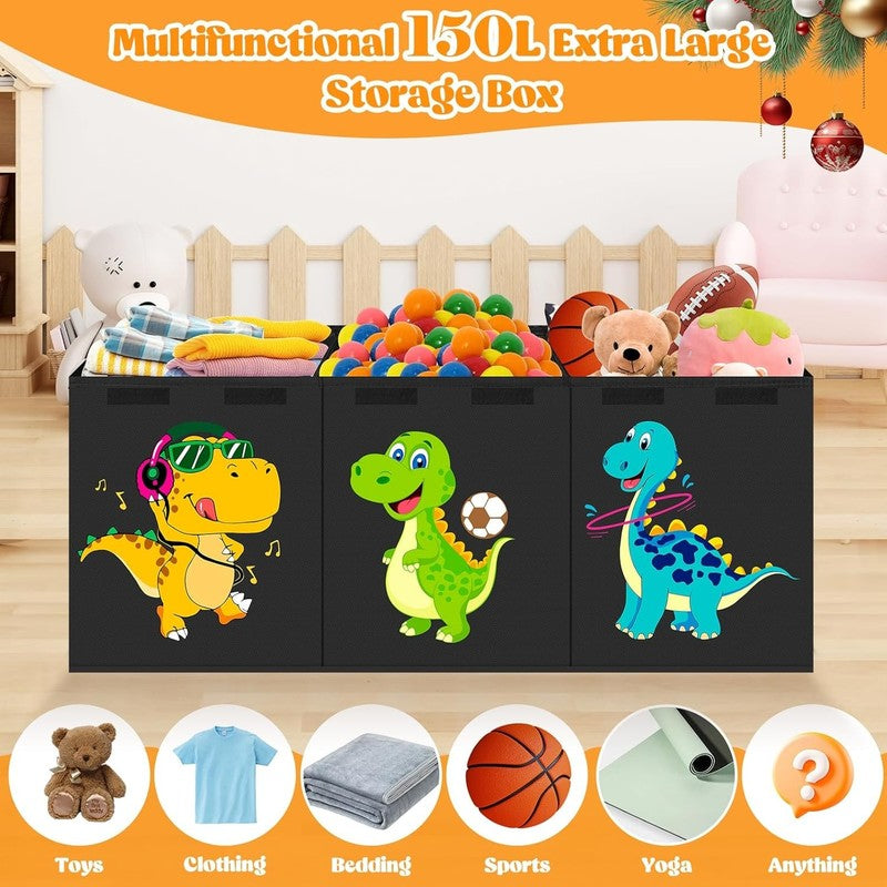 Extra Large Toy Box Collapsible Kids Storage Dinosaur Bin Chest Black3