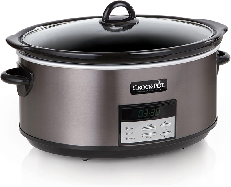 Crock Pot 8Qt Programmable Slow Cooker Auto Warm Black Stainless Steel0