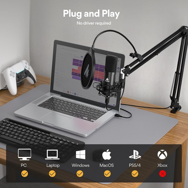USB Microphone,  192Khz/24Bit Plug & Play PC Computer Podcast Condenser Cardioid3