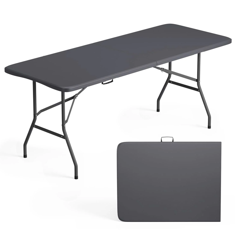 6 Foot Folding Table with Handle Heavy Duty Plastic Party Table Gray Indoor Outd7