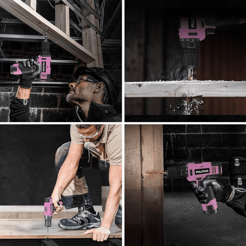 12V Cordless Drill Set 21+1 Torque LED 3/8" Keyless Chuck Battery & Charger Pink1