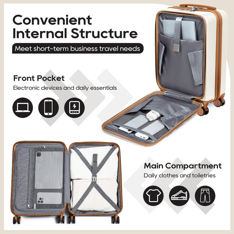 3 Piece Front Opening Cover Carry On Luggage Side Hooks TSA Lock Spinner Wheels 2