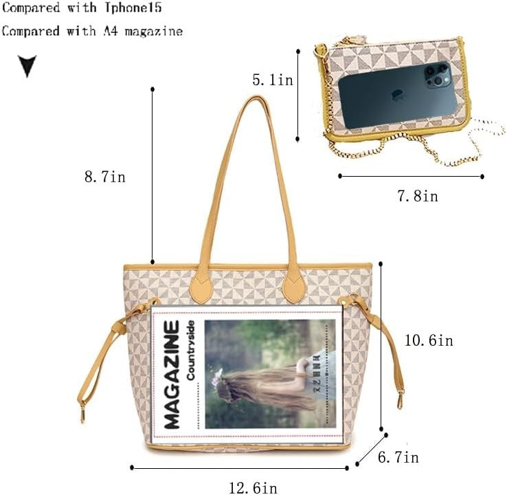 Women PU Leather Tote Bag 2-Pcs Fashion Hobo Shoulder Bags w/ Coin Purses4
