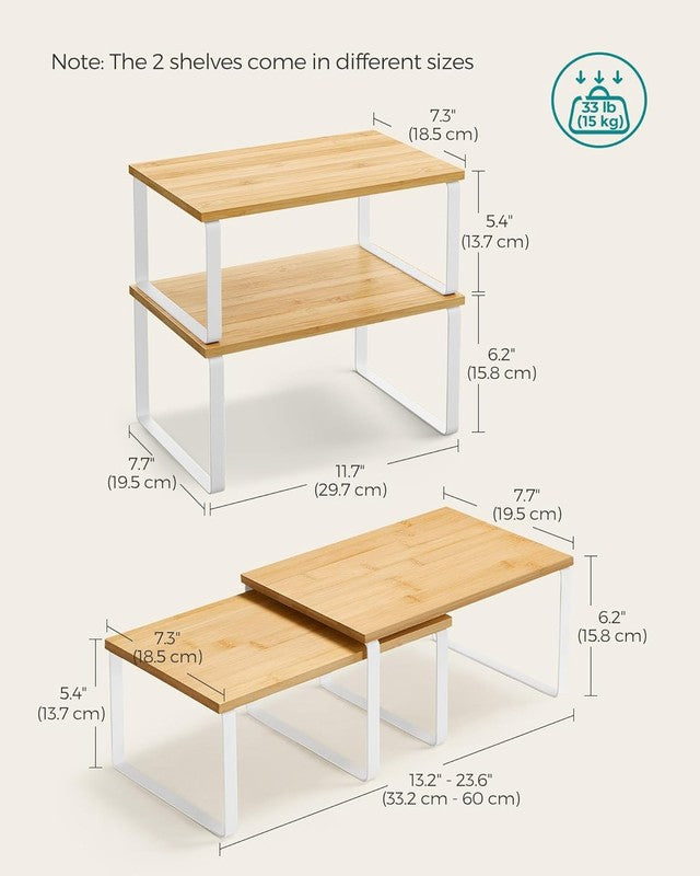 Cabinet Organizer Shelf Set of 4 Stackable Kitchen Storage Spice Rack Beige1