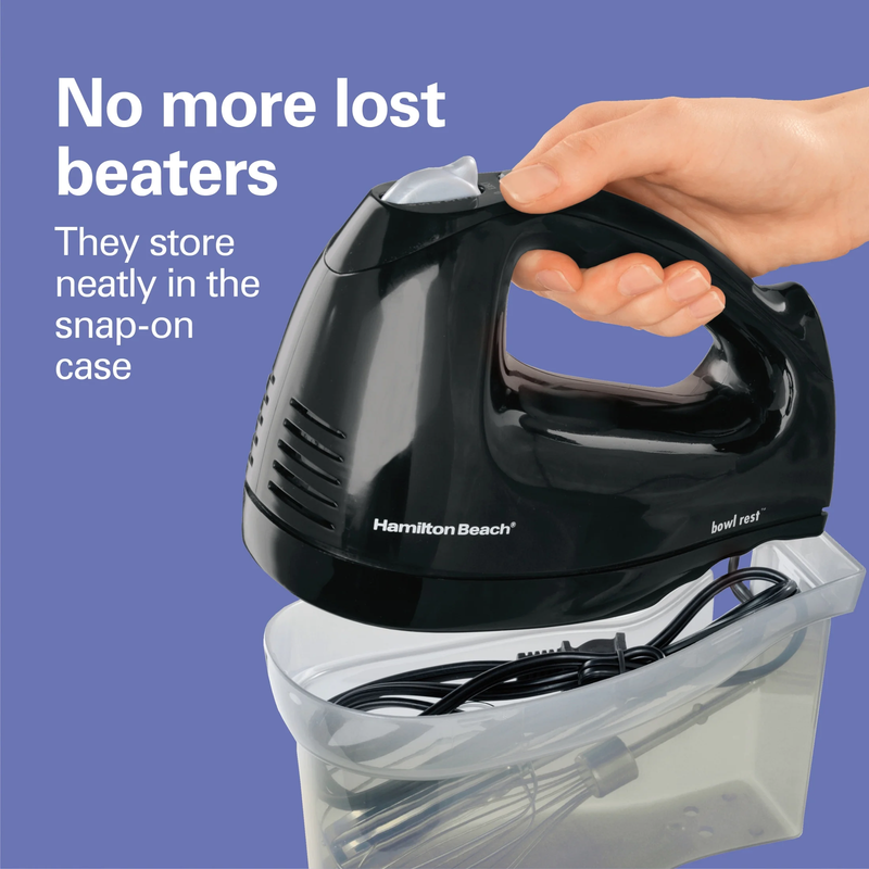6-Speed Electric Hand Mixer with Quickburst Storage Case 3 Attachments Black1