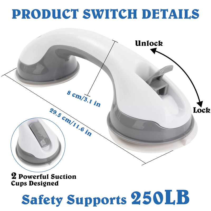 3 Pack 12in Suction Grab Bars Bathroom Shower Safety Handles Elderly1
