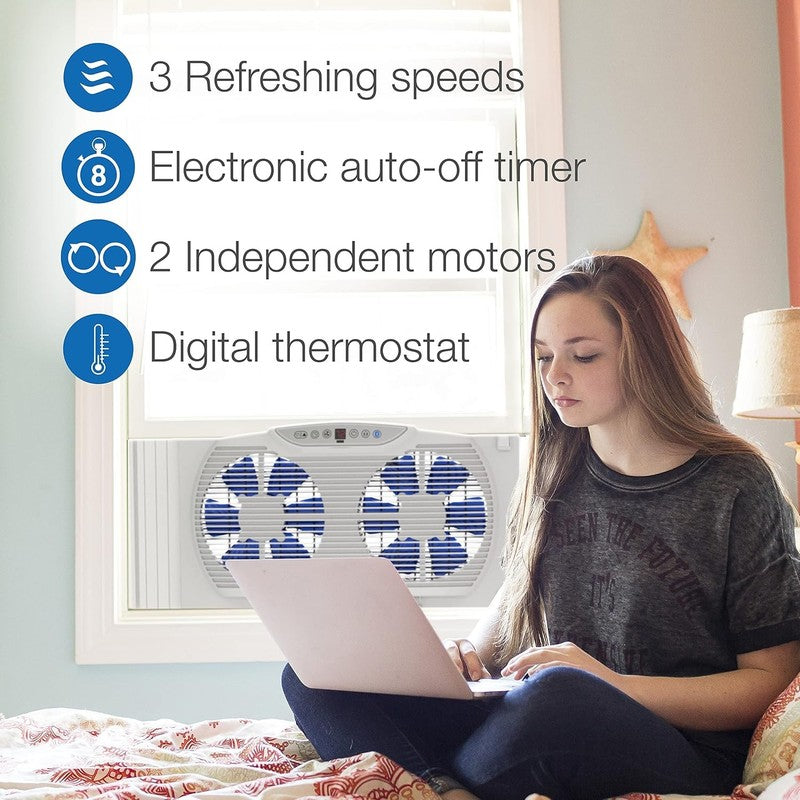 Bluetooth Twin 9 Inch Window Fan with Reversible Motors, Thermostat & Timer4