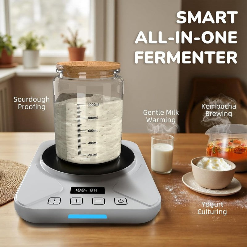 Sourdough Starter Warmer Mat White w/ Timer, Thermostat 70 100°F, Fits 40oz Jar4
