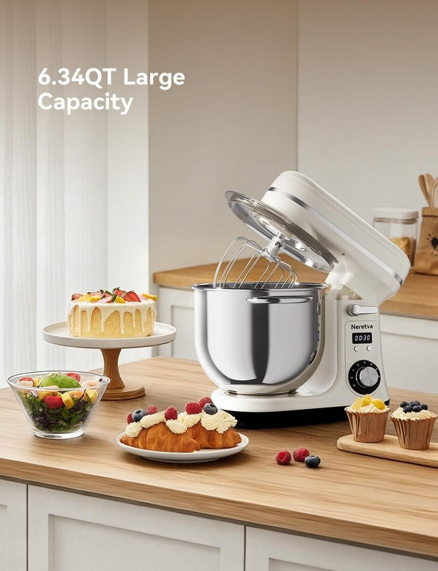 400W Stand Mixer 6.34QT 6+P Speed w/ Dough Hook Whisk Beater LED6