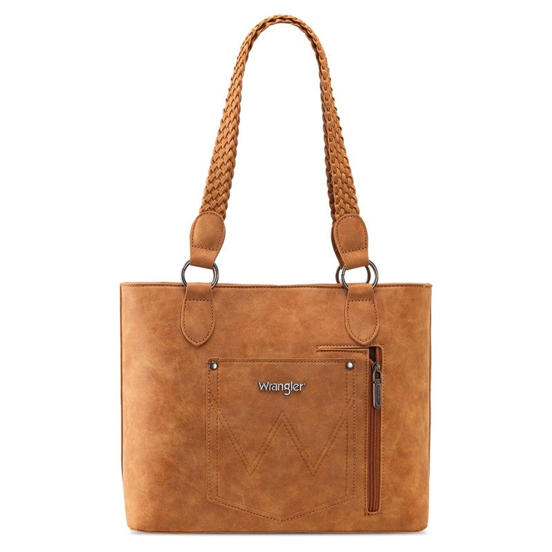 Wrangler Distressed Tote Bag Women Western Purse Multi Pocket Shoulder Bag Tan3