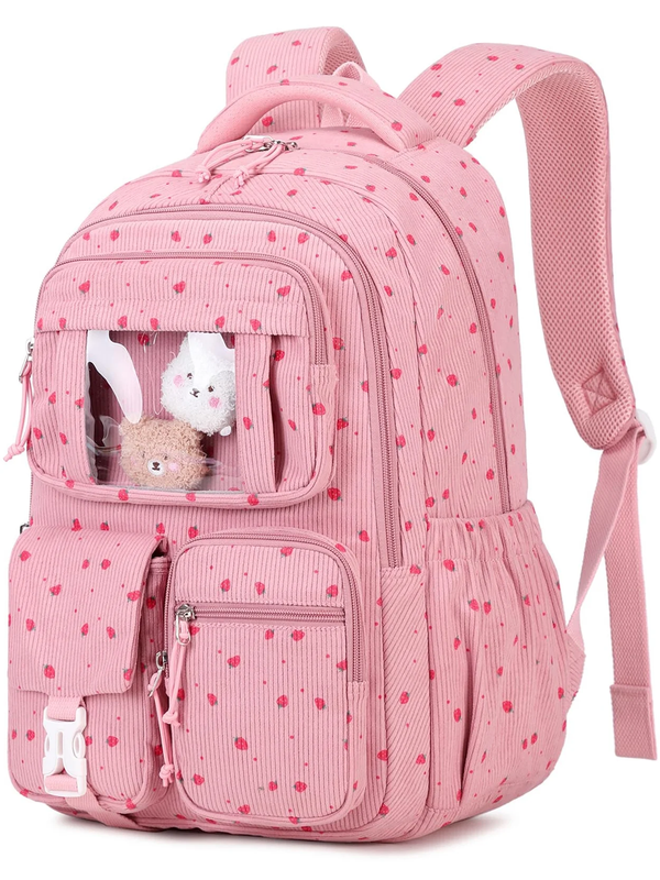 Corduroy Kawaii Ita Backpack School Bookbag Pink Strawberry8