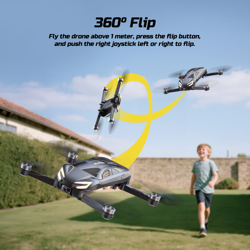 D12 2 in 1 Racing Car Drone w/ Camera LED Lights 2 Batteries Gray for Kids6