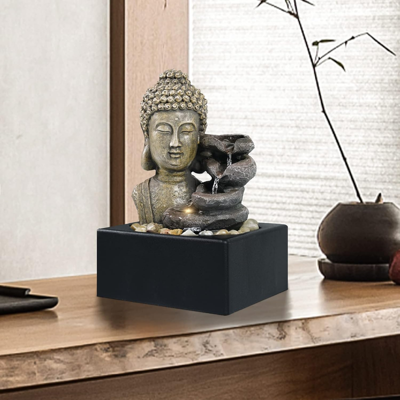 4-Tier Buddha Tabletop Waterfall Fountain LED Zen Indoor Home Office Decor4